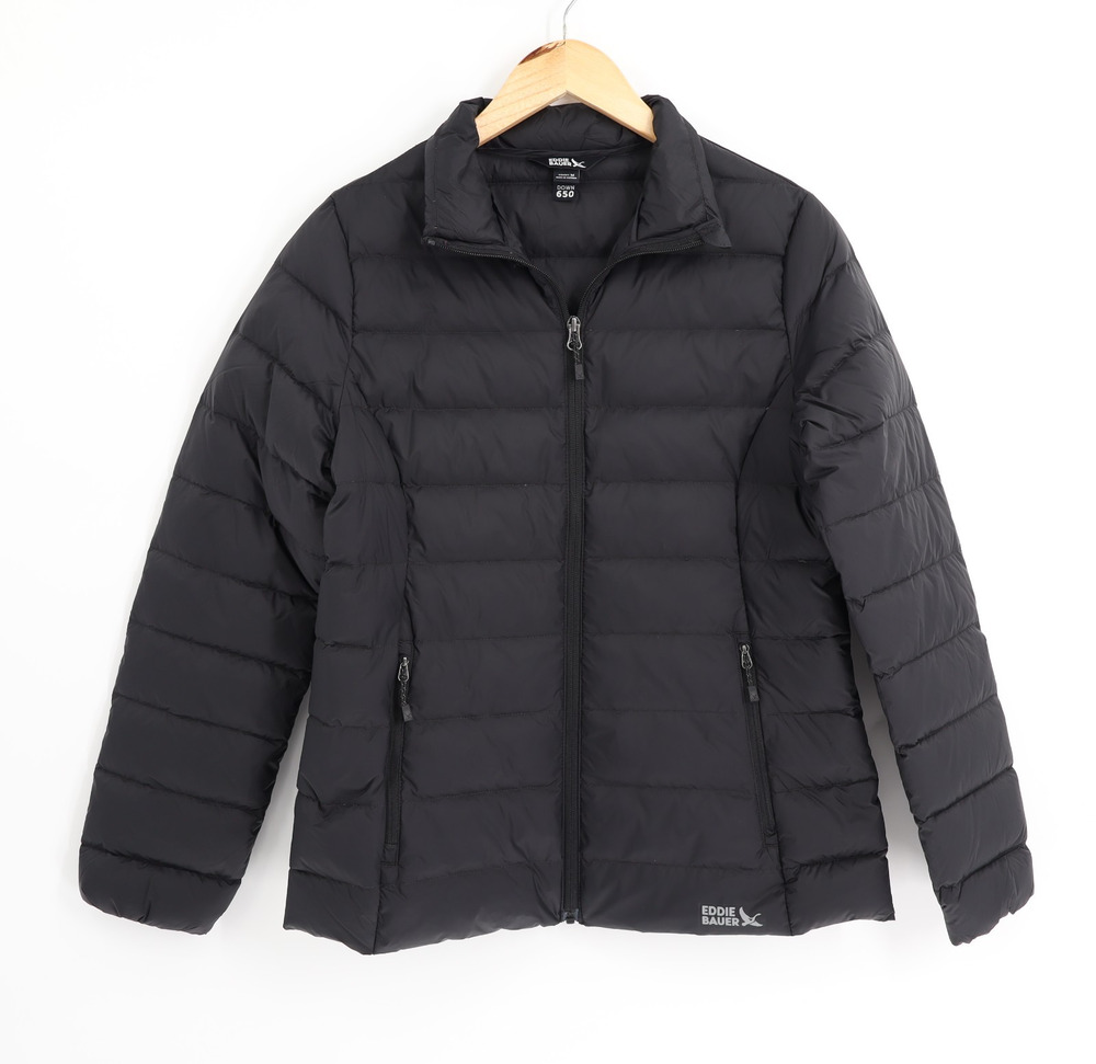 Eddie Bauer Women's Sz M Packable 650 Down Lightweight Puffer Jacket Black